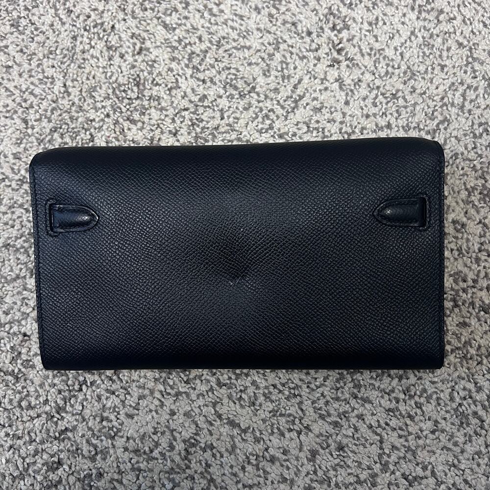 Hermes Womens Luxury Minimalist Kelly Classique To Go Wallet Epsom Calfskin Noir - Picture 5 of 16